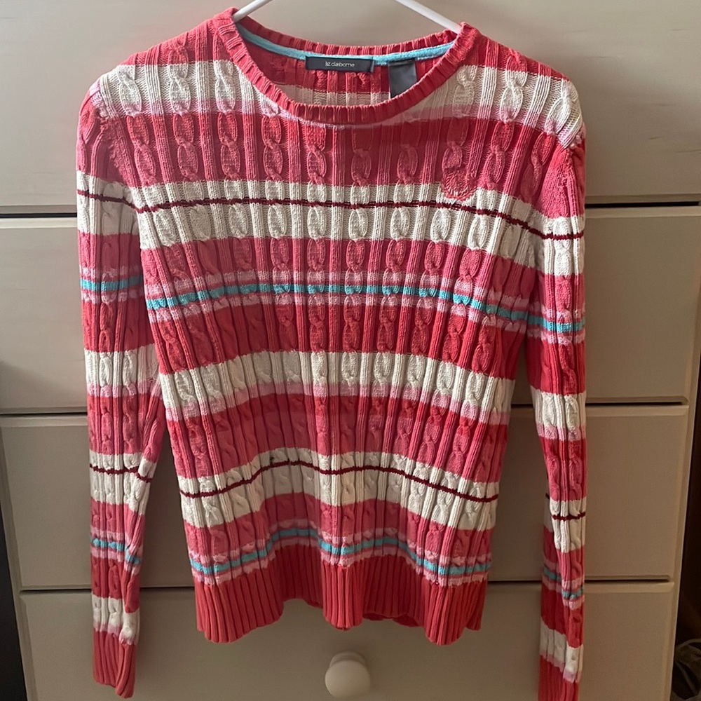 liz claiborne pink,white,and blue sweater